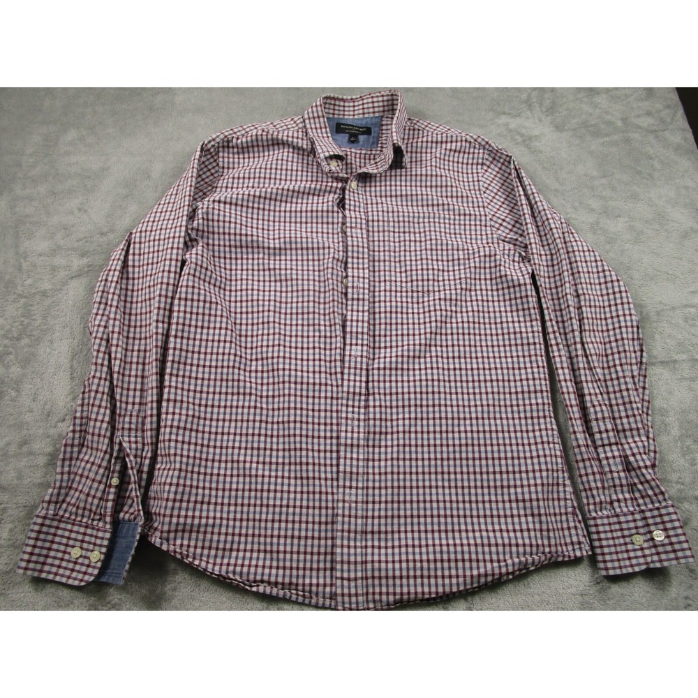 Banana Republic Shirt Mens Large Red Slim Fit Checked Cotton Preppy